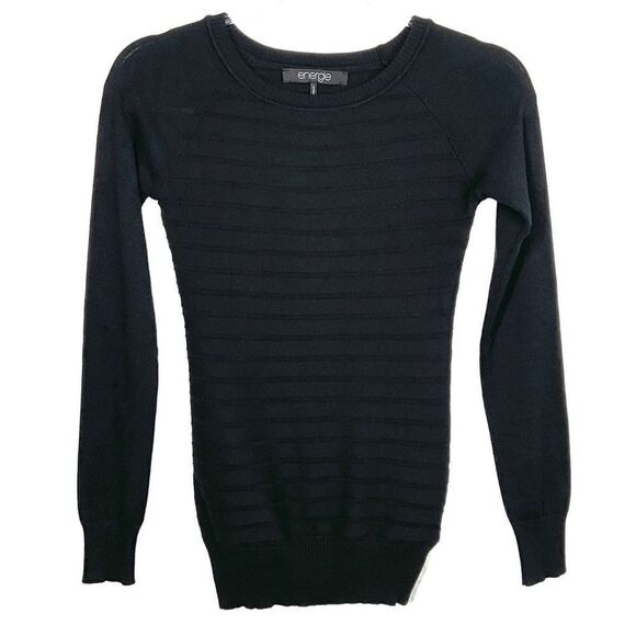 Energie Black Striped Raglan Long Sleeve Lightweight Sweater Small - Picture 5 of 5